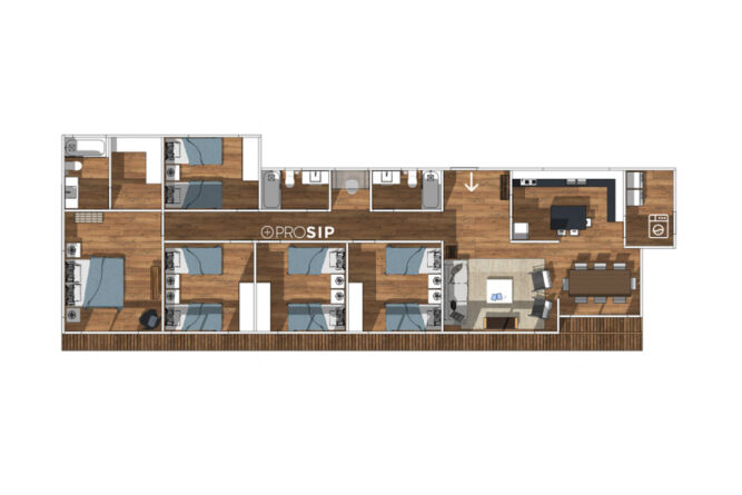 Casa con Techo inclinado de 140 m2 – 5 Dorm