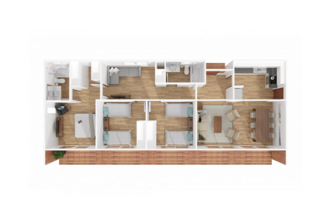 Casa con Techo inclinado de 100 m2 – 3 Dorm