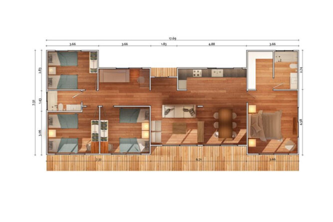 Casa con Techo Inclinado de 113 m2 – 4 Dorm