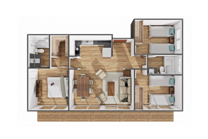 Casa con Techo inclinado de 75 m2 – 3 Dorm