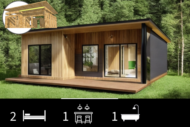 Casa con Techo inclinado de 56 m2 – 2 Dorm
