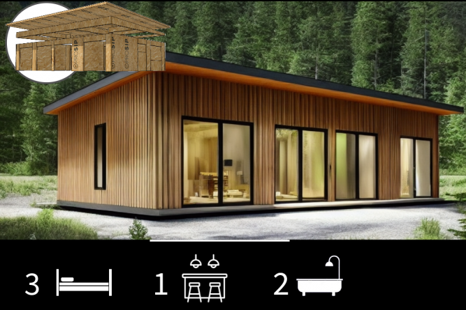 Casa con Techo inclinado de 75 m2 – 3 Dorm