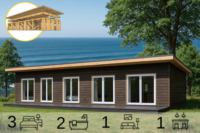 Casa con Techo inclinado de 100 m2 – 3 Dorm