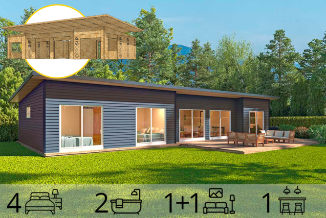 Casa con Techo Inclinado de 113 m2 – 4 Dorm