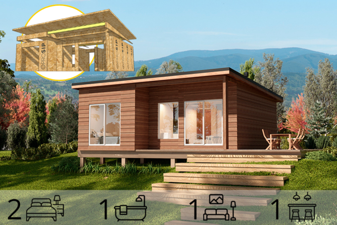 Casa con Techo inclinado de 56 m2 – 2 Dorm