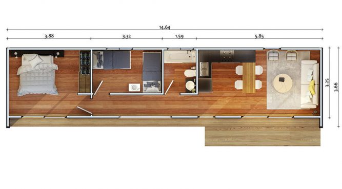 Eco House de 2 dormitorios en 48 m2